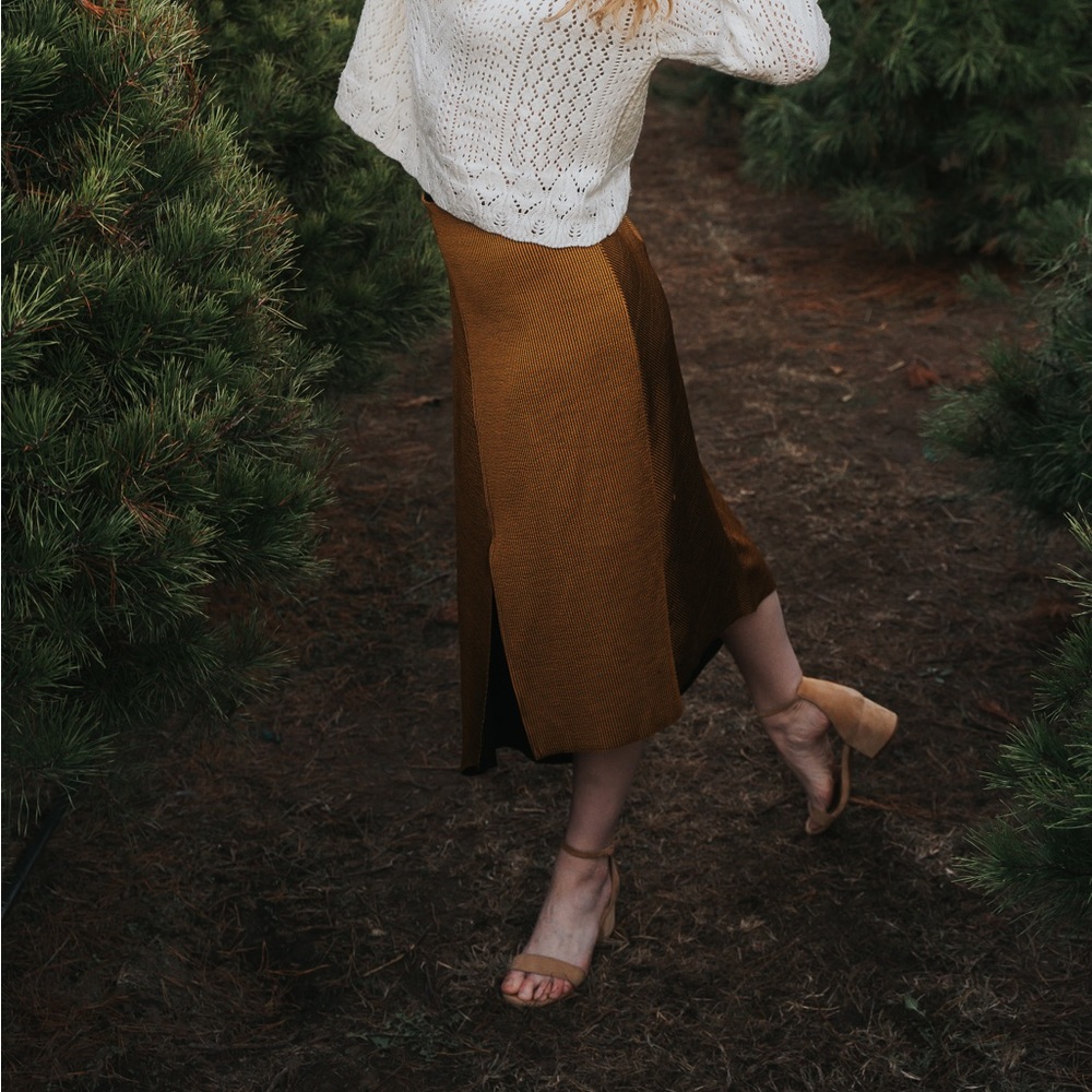 ZARA TRAFALUC Gold Black Midi Asymmetrical Skirt